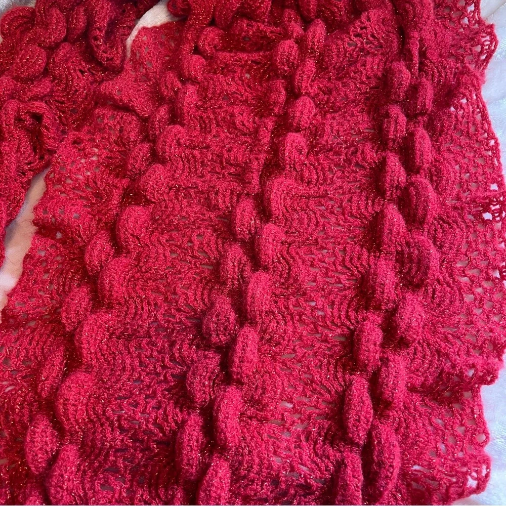 Betsey Johnson Red Metallic Infinity Neck Knit Scarf